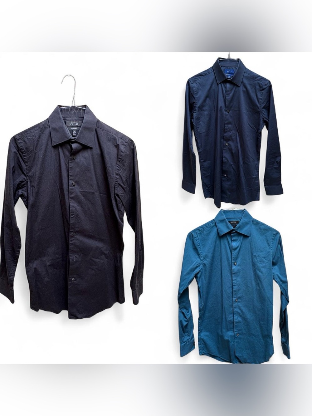 3x Apt. 9 Men's Button-Up Dress Shirts bundle in Black, navy, and Teal Blue